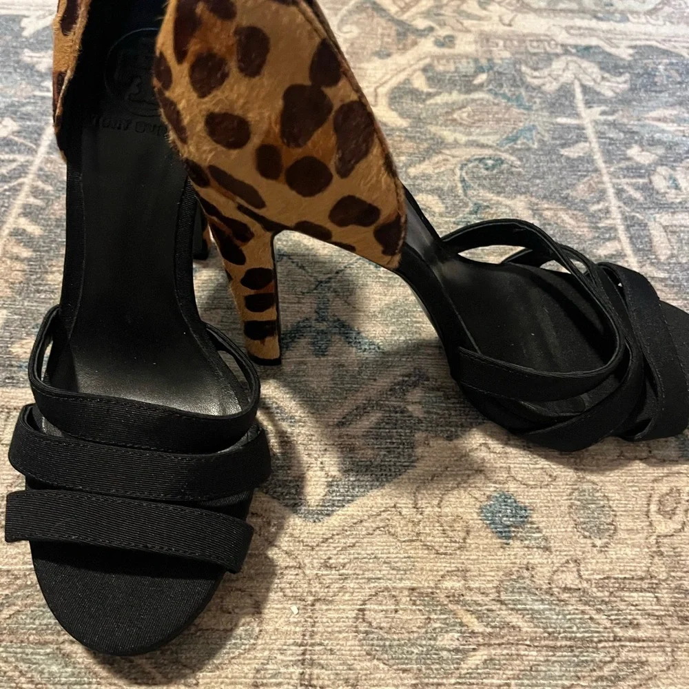 Tory Burch Leopard and Black Heels - Picture 2 of 3